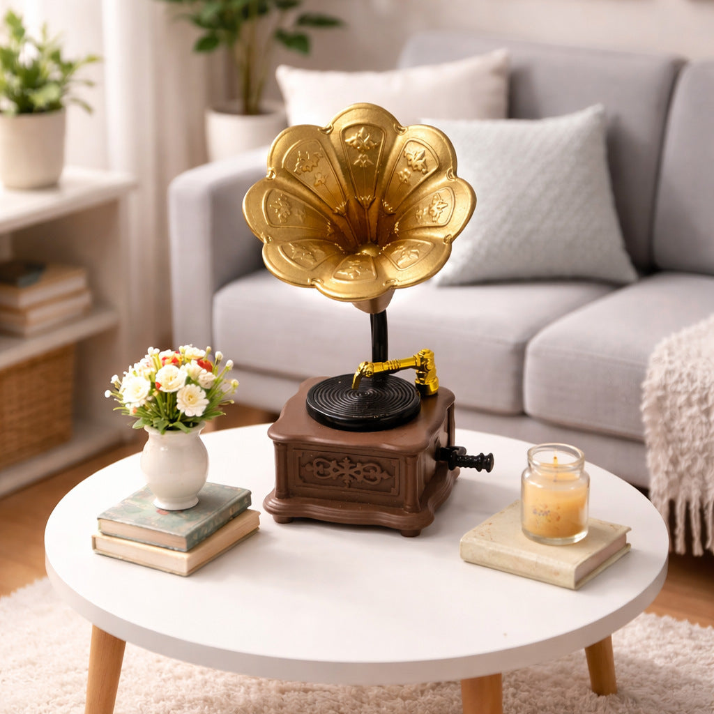 Dollhouse Miniature Retro Phonograph Record Player Vintage Decor Ornament
