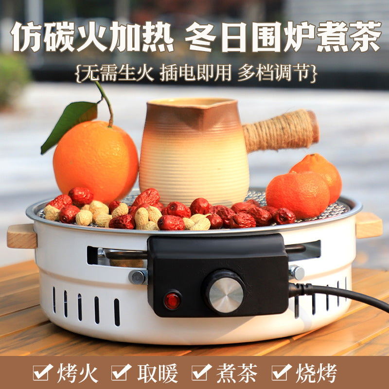 Electric Charcoal Grill and Teapot Warmer, Outdoor Multi-functional Heating Stove, Small Camping Barbecue Rack
