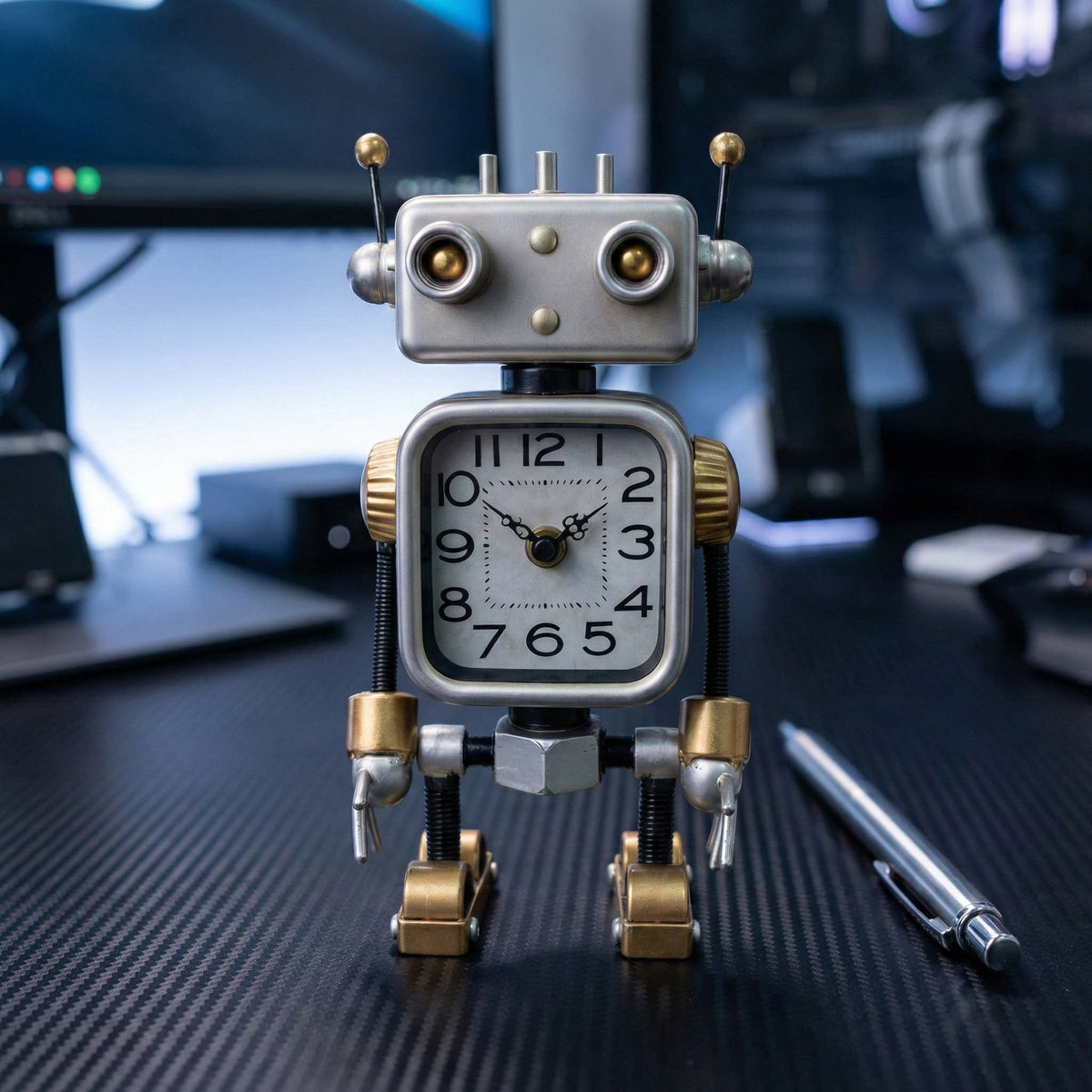 Retro Steampunk Robot Quartz Desk Clock Metal Ornament