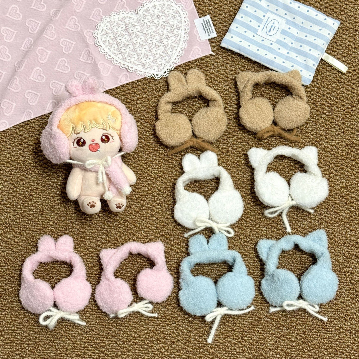 Doll Clothes Accessories: 20cm Cotton Doll Cat/Rabbit Earmuffs & Scarves
