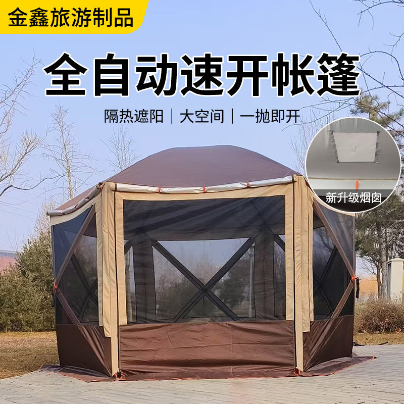 Hexagonal Automatic Pop-Up Tent for Camping, Beach, and Outdoor Events