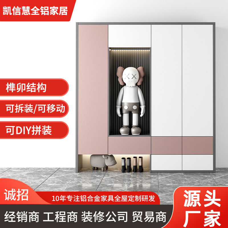 Small Apartment Bedroom Furniture Integrated Wardrobe Simple All-Aluminum Home Assembly Double Door Aluminum Alloy Wardrobe