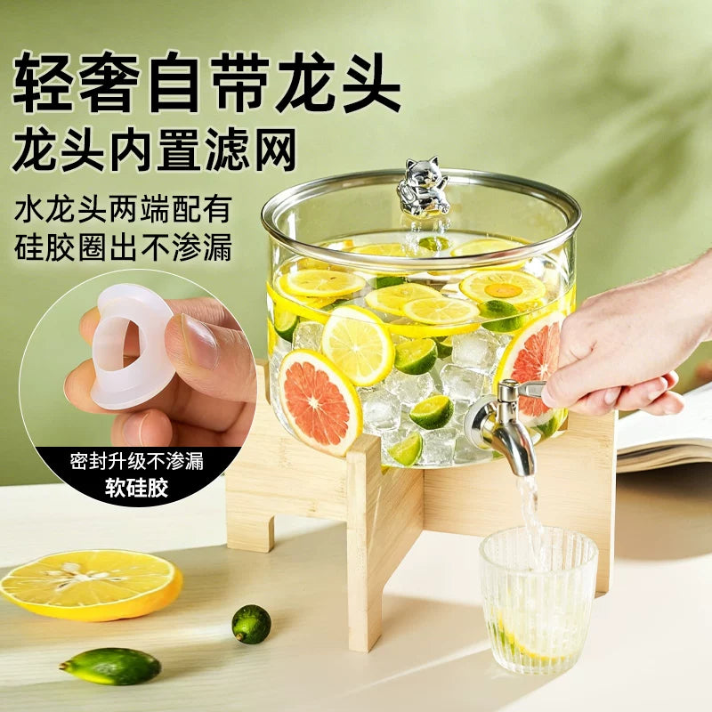 High Borosilicate Glass Cold Water Pitcher with Faucet, High Temperature Resistant Food Grade Large Capacity Beverage Dispenser for Refrigerator
