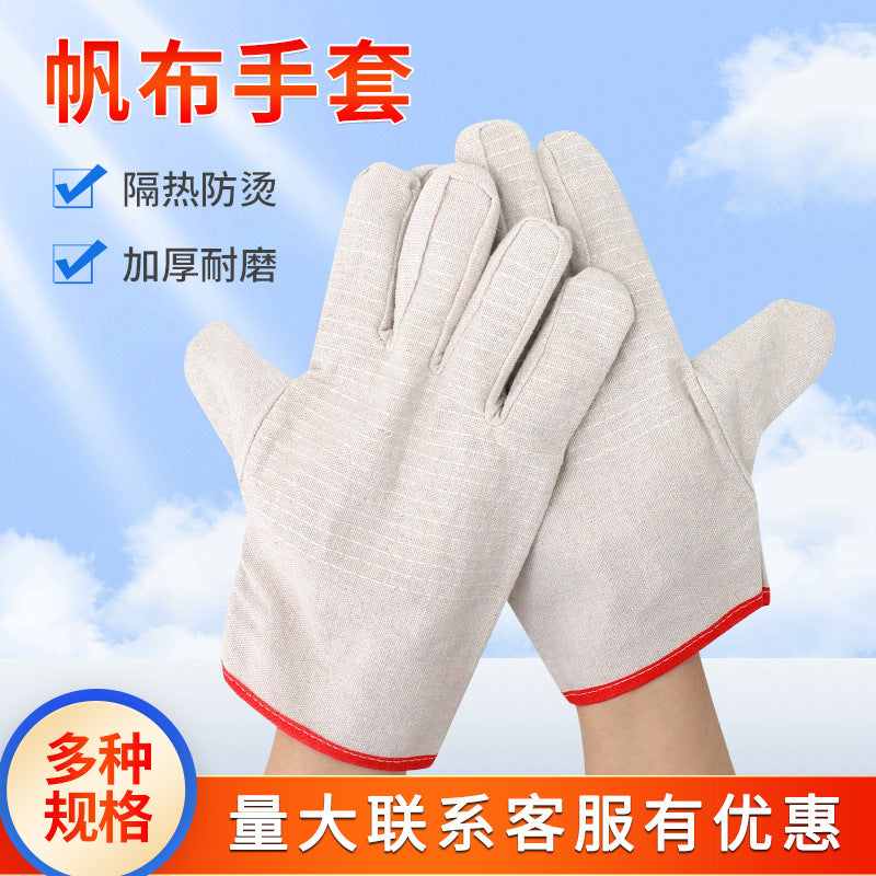 Heavy-Duty Canvas Work Gloves, Fully Lined, Double-Layer, Heat-Resistant, Wear-Resistant