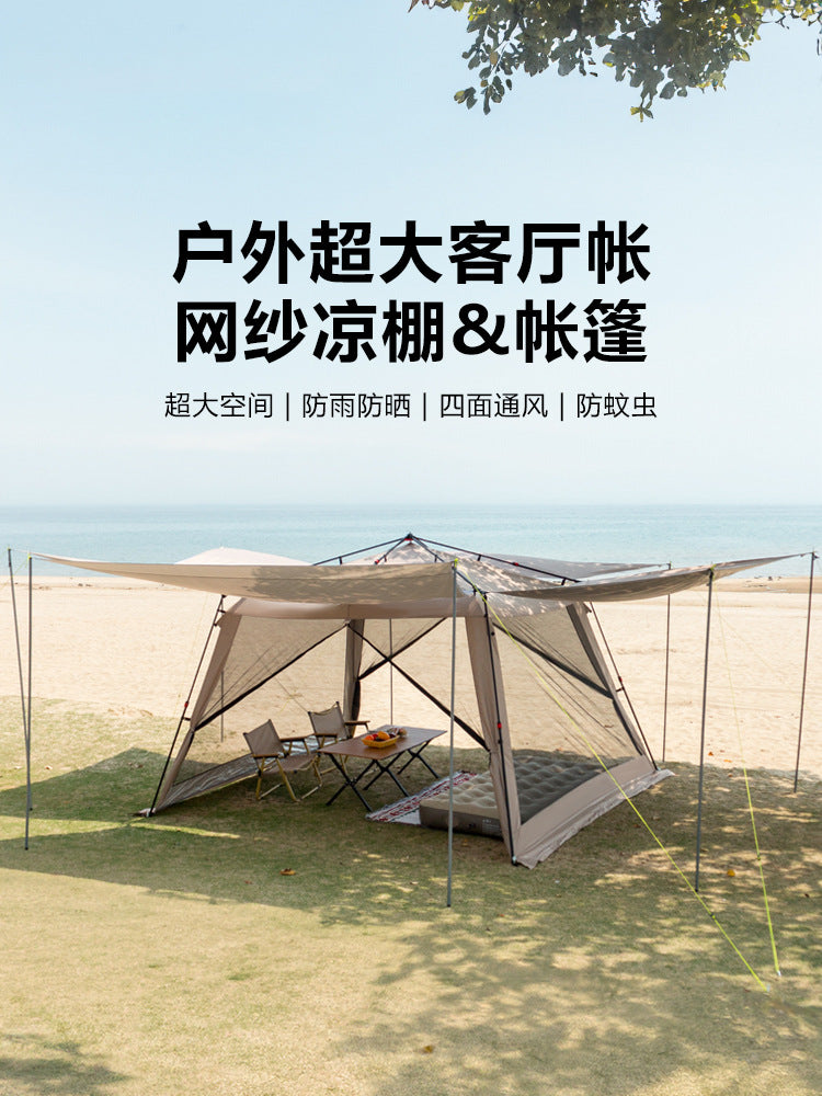 Automatic Pop-Up Camping Tent with Mosquito Net, Aluminum Alloy Frame, Portable & Windproof
