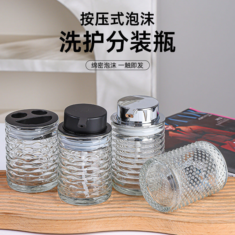 Luxury Glass Bathroom Dispenser & Tumbler Set with Toothbrush Holder