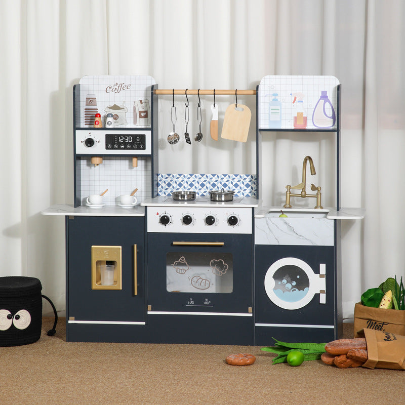 Wooden Play Kitchen Set for Toddlers with Refrigerator and Stove
