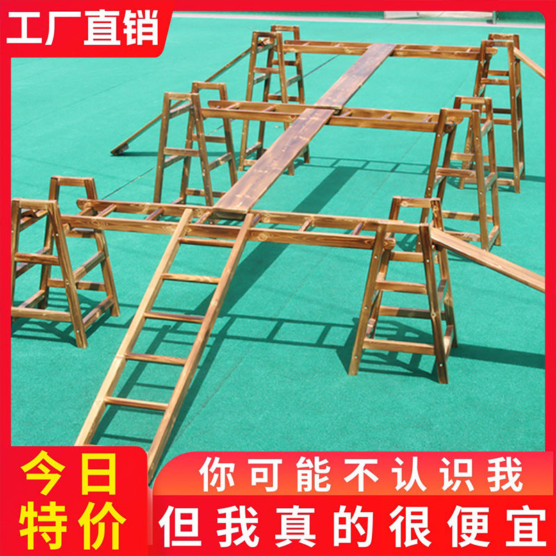 Outdoor Carbonized Climbing Frame for Kids, DIY Kindergarten Sensory Training Equipment, Physical Fitness Combination Balance Training