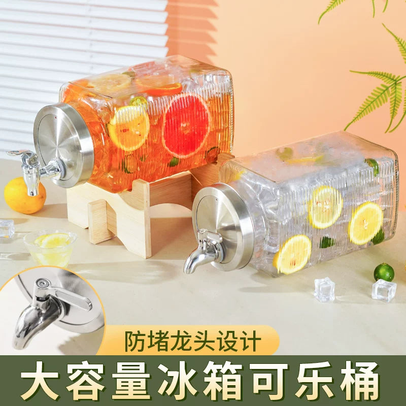 Glass Cold Water Pitcher with Faucet for Refrigerator, Large Capacity Beverage Dispenser for Fruit Tea, Sealed Cold Drink Container