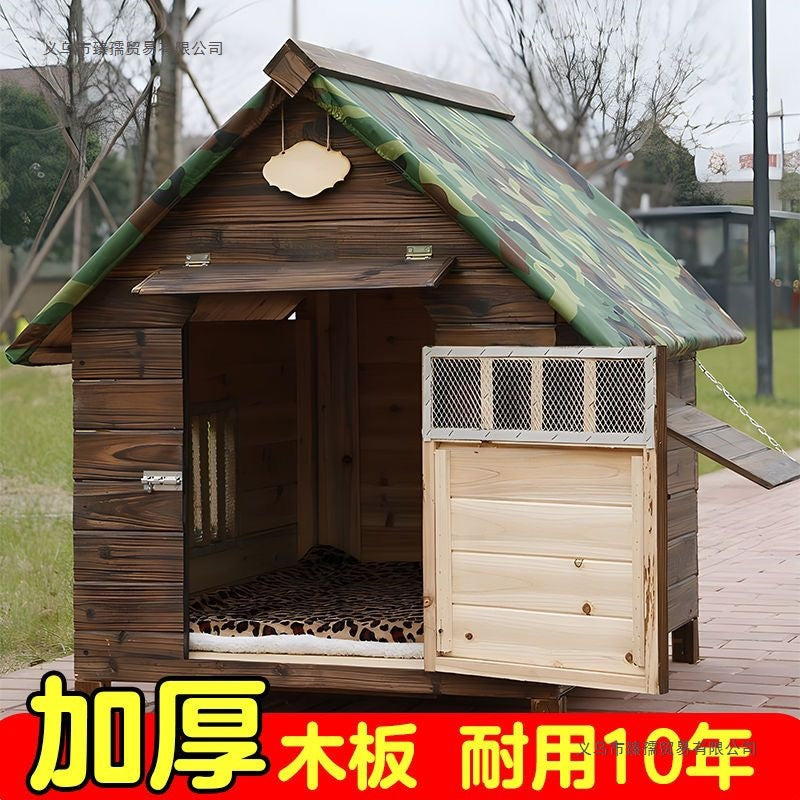 Outdoor Waterproof Solid Wood Pet House for Cats and Dogs, All-Season Moisture-Proof and Anti-Corrosion