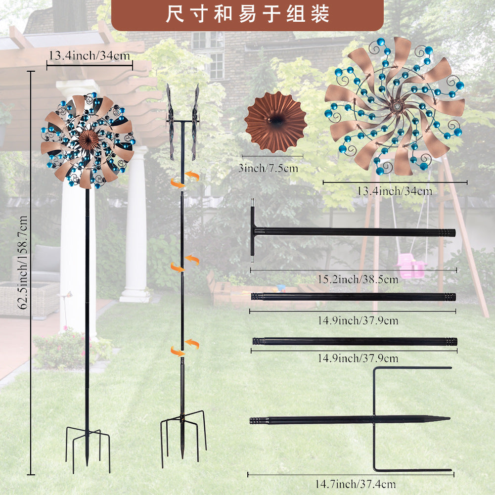 Outdoor Solar Iron Art Rotating Windmill Garden Yard Decoration Metal Craft Ground Plug Ornament