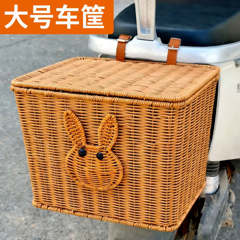 Universal Reinforced Electric Bicycle Rear Basket with Lid for Shopping and Storage
