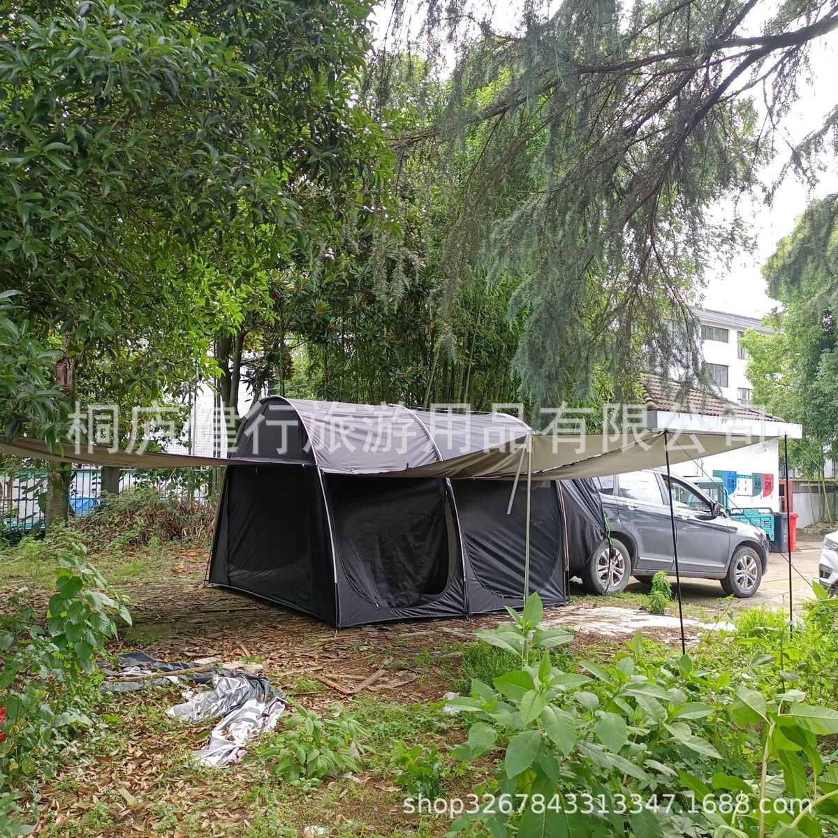 Upgraded 2-Room SUV Tailgate Tent with Mesh Screens and Extended Awning