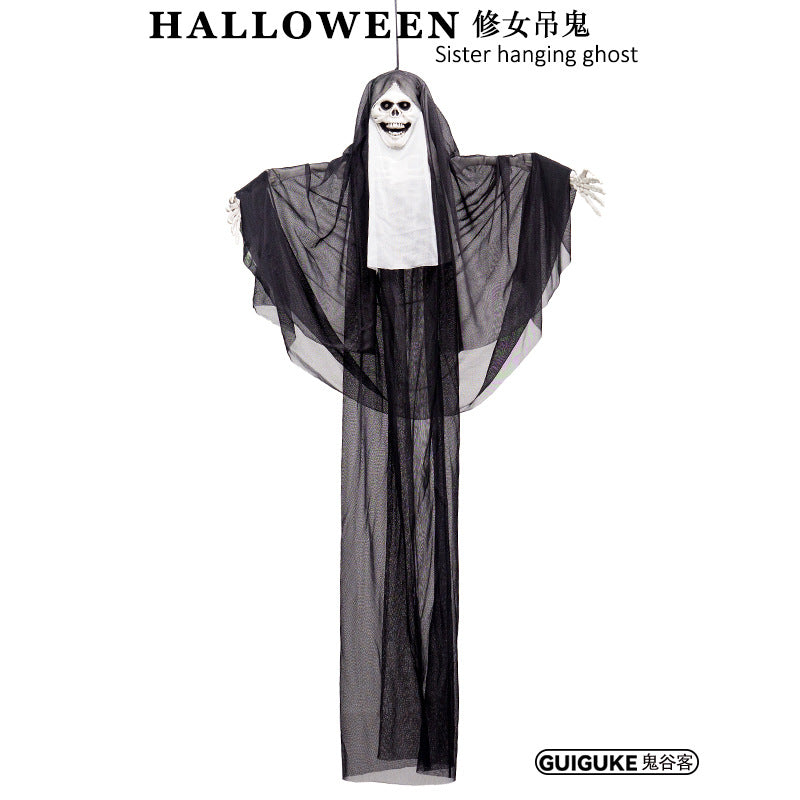 Halloween Nun Skeleton Ghost House Decor Glowing Black and White Horror Hanging Ornament