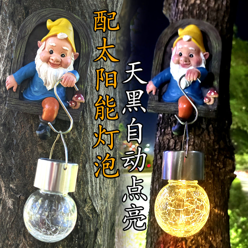 Outdoor Resin Dwarf Gnome Solar Light Garden Craft Ornament Elf Pendant