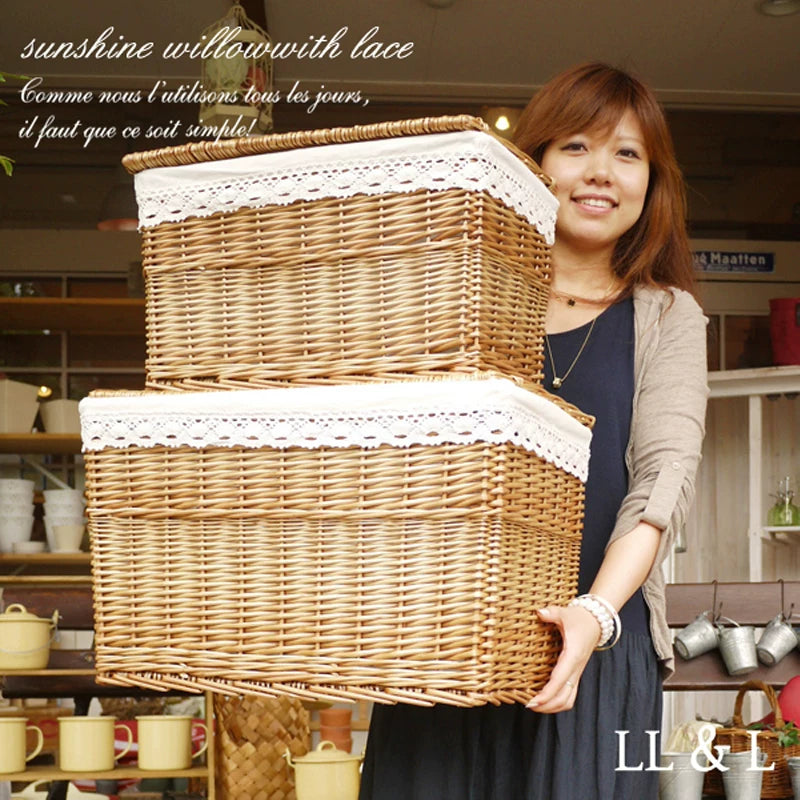 Handwoven Wicker Storage Basket with Lid or Open Top, Laundry Hamper and Organizer for Home