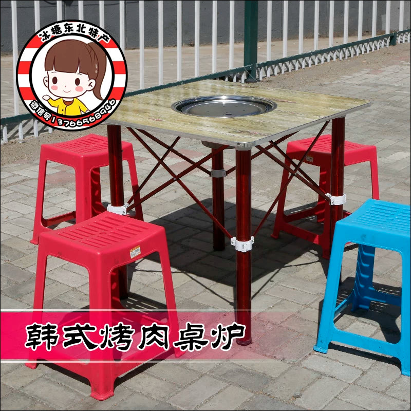Outdoor Charcoal BBQ Grill with Detachable Legs, Thickened Tabletop Design for Picnics and Gatherings