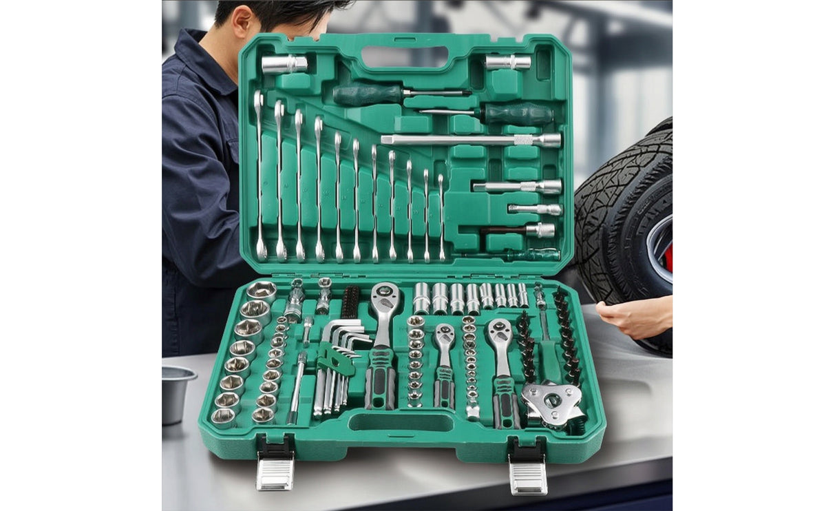 121 Pieces Mechanics Tool Kit with Hard Shell Case Chrome-Finished Mechanics Tool Set Compact Ratchet and Socket Set for DIY Hobbyists, Garage