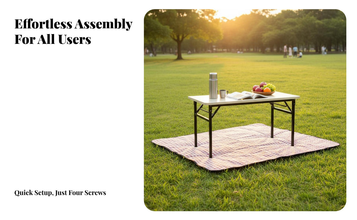 Folding Desk Foldable Design Folding Computer Desk Reinforced Steel Frame Rectangular Dining Table for Students, Crafters, Outdoor, Dorm Room, Bedroom