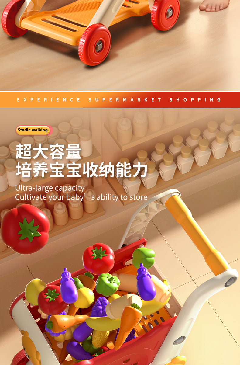 Pretend Play Shopping Cart Toy with Simulated Fruit Cutting Set