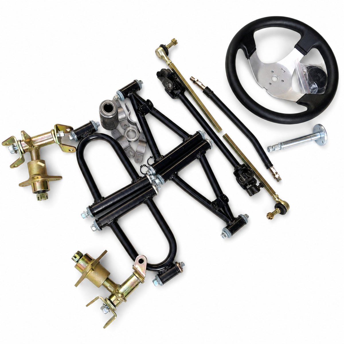 Beach Vehicle Front Shock Absorption System Easy Installation Steering Kit with Steering Wheel Adjustable Hardware for DIY Builders, Hobbyists