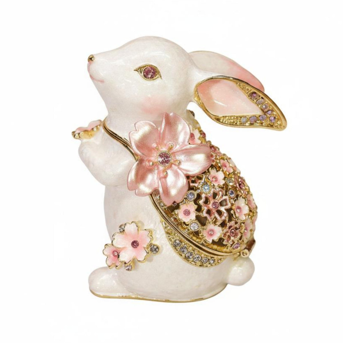 Enamel Bunny Trinket Box Zinc Alloy Floral Hare Jewelry Box Artisanal Appearance Home Decor for Dresser