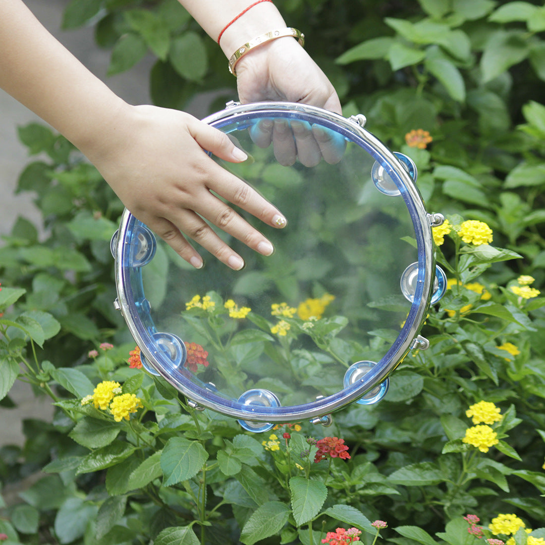 Orff Percussion Self-Tuning Hand Shaker Tambourine for Band Accompaniment