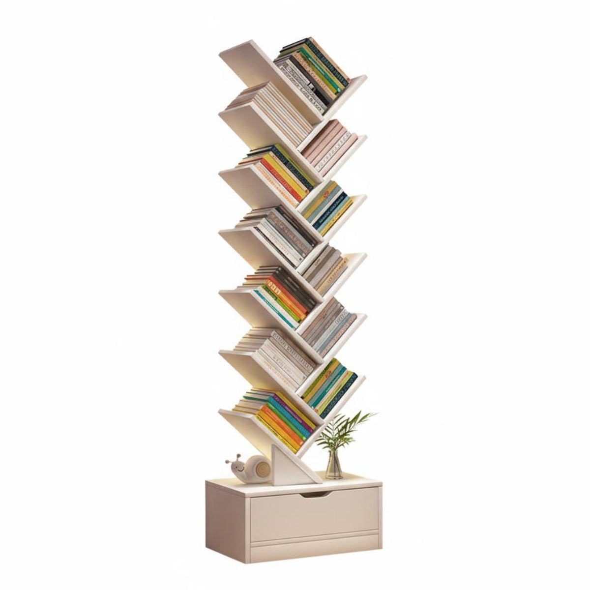 Tree-Shaped Book Rack Narrow Outline Shelving Unit Space-Saving Sturdy Construction for Apartment Dwellers, Kids, Dorm Room