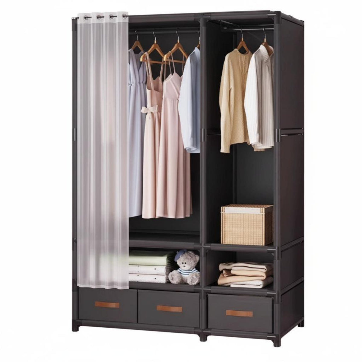 Covered Clothing Rack particleproof Cover Portable Closet Easy Assembly for Students