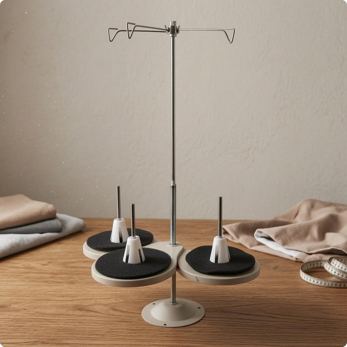 Overlock Thread Stand Textured Pads Three-Spool Thread Stand Beige and Silver