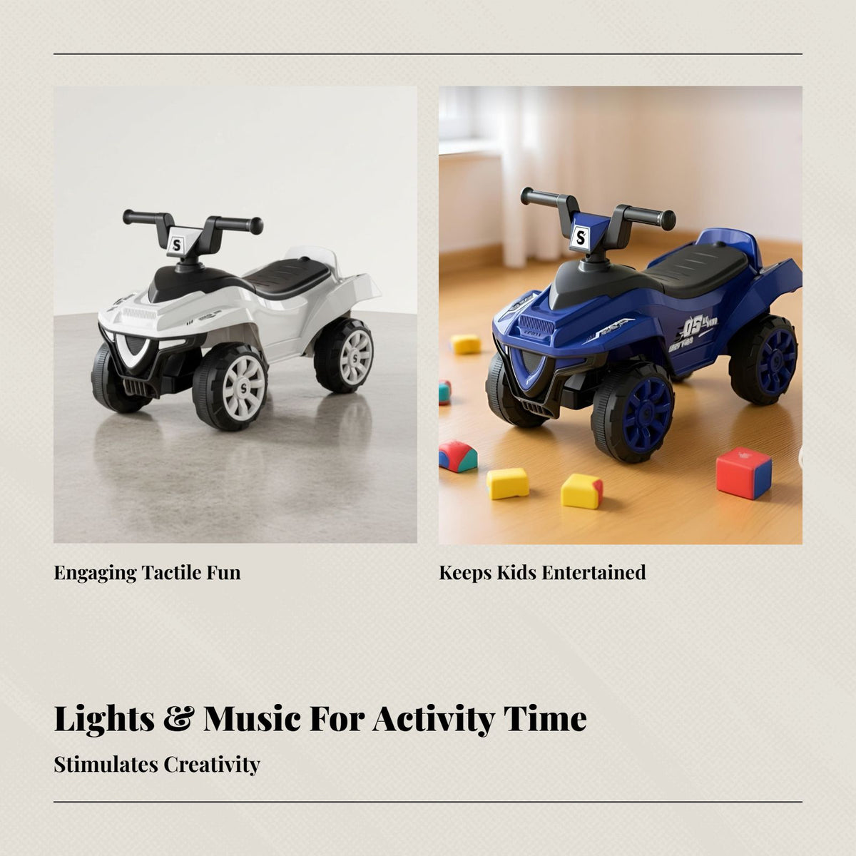 Infant Balance Bike, 4-Wheel, No Pedals, Indoor Walker, Music, Ages 1-3