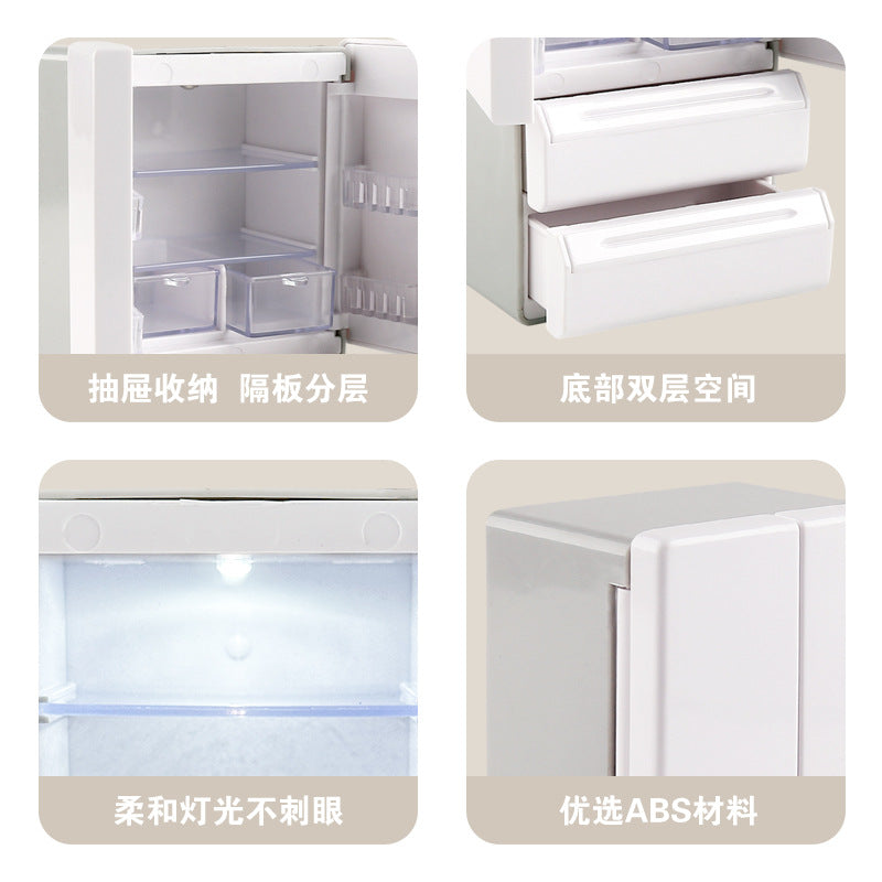 KIDNOAM Mini Refrigerator Toy for Kids Pretend Play Kitchen, Light-Up DIY Accessory