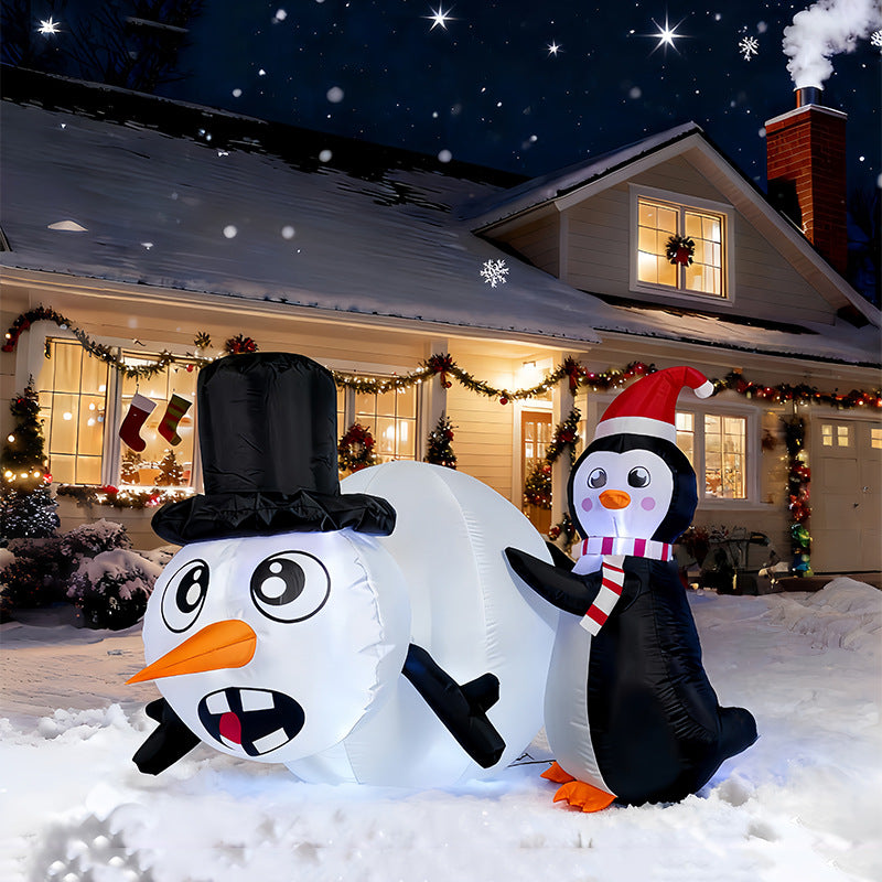 Inflatable Penguin Snowman Christmas Decoration with LED Light, EU Plug