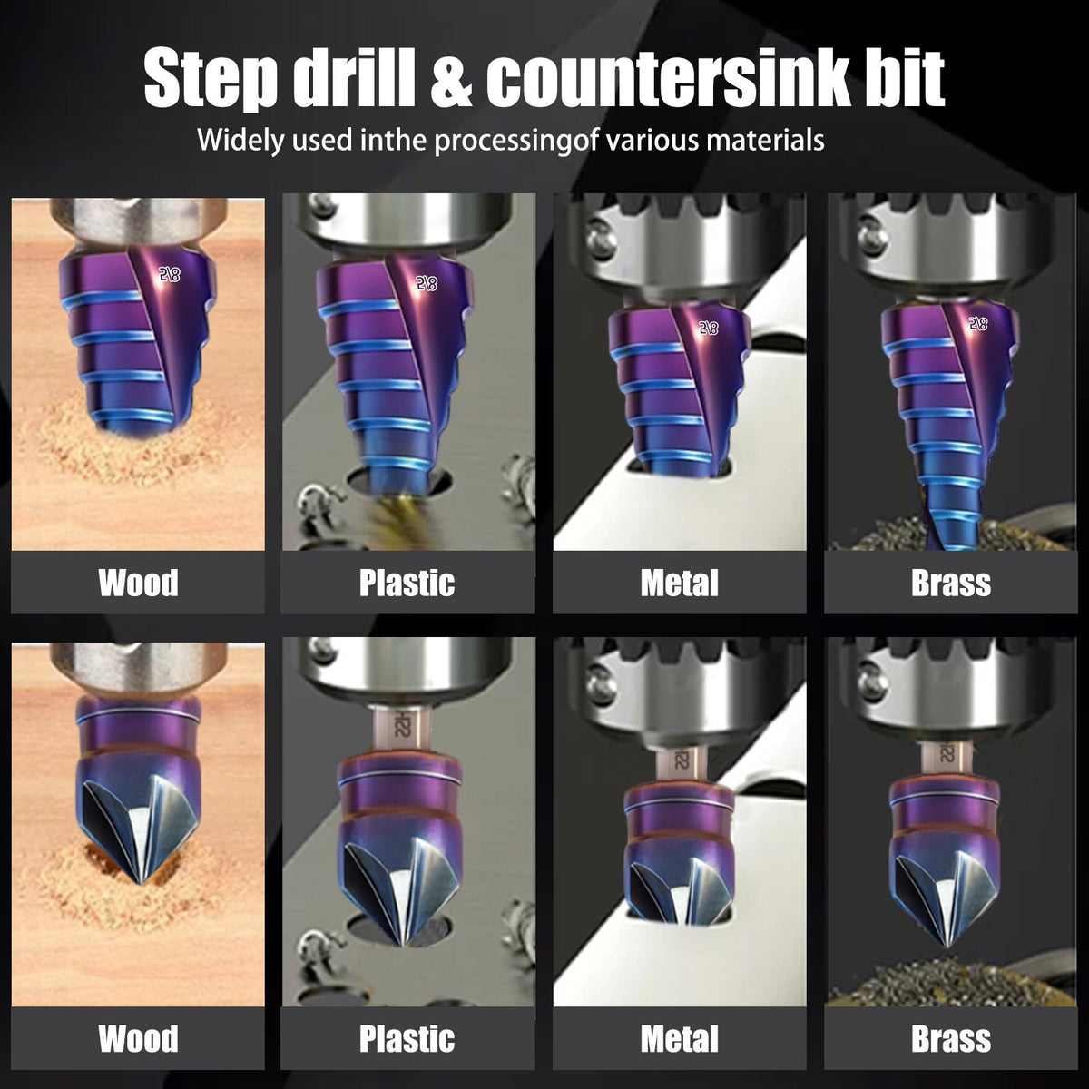5-Piece HSS Step Drill Bit Set with 6-Piece Chamfering Tool