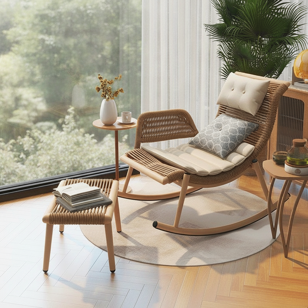 Dream Xiaoduo Rattan Rocking Chair for Home Balcony Outdoor Patio Lounge Chair Adult Leisure Rocker