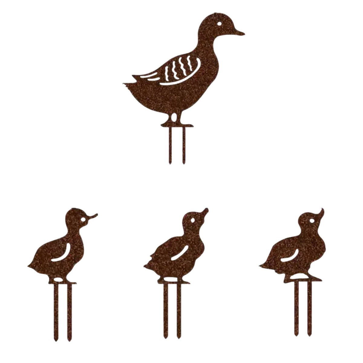 4 Pieces Duck Garden Stake Rust-Like Finish Metal Duck Stake
