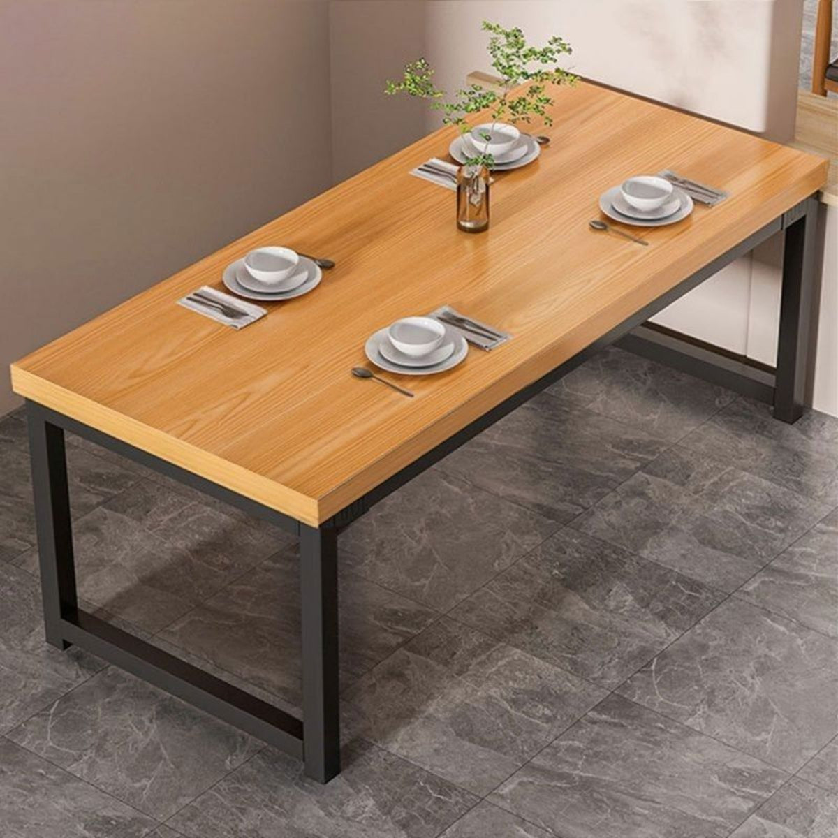 Dining Table and Chair Set Rectangular Kitchen Table Space Saving Dining Set Sturdy Metal Legs Easy Install Suitable for Families Homeowners Cafe Holiday Dinners