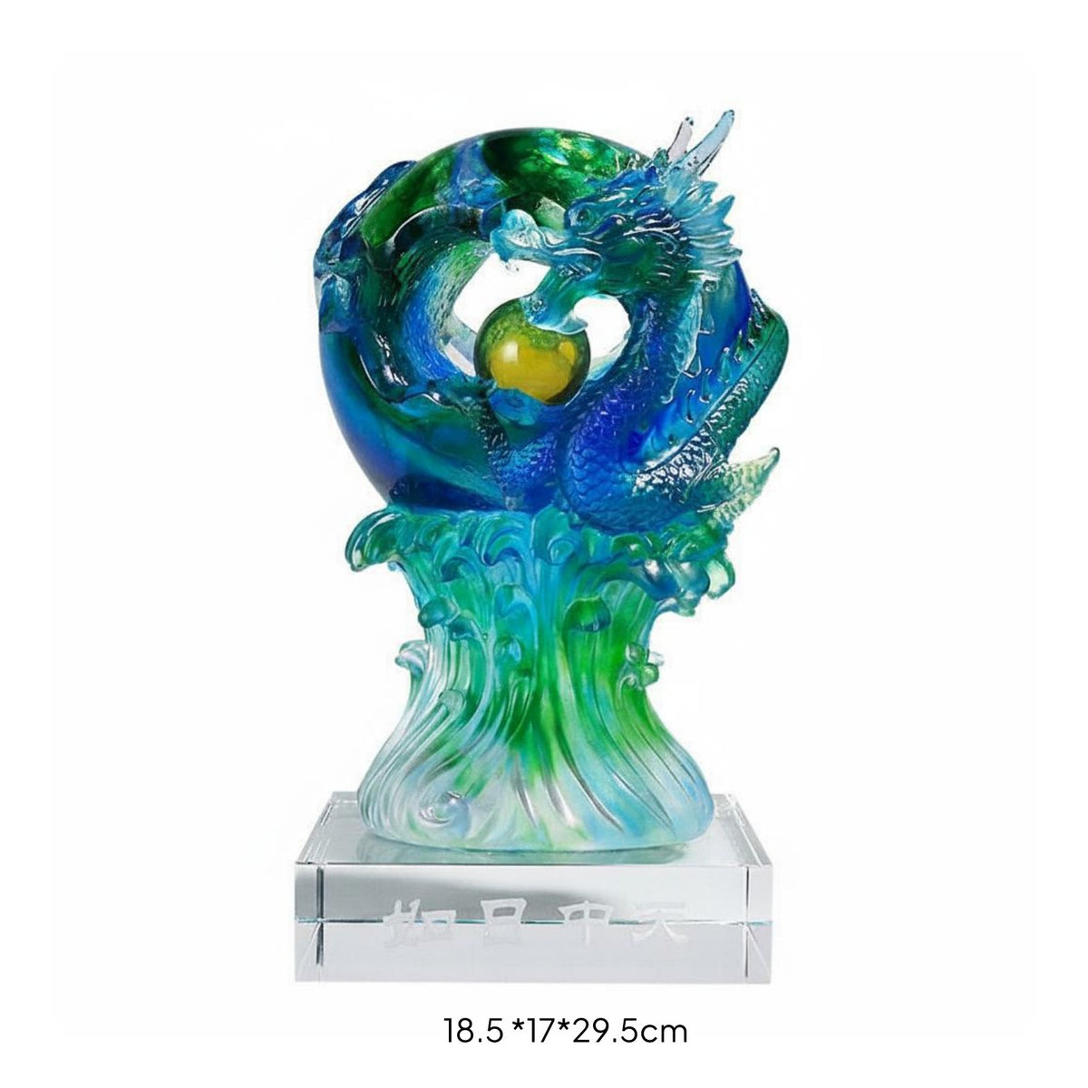 Dragon Sphere Sculpture Feng Shui Display Ornament Auspicious