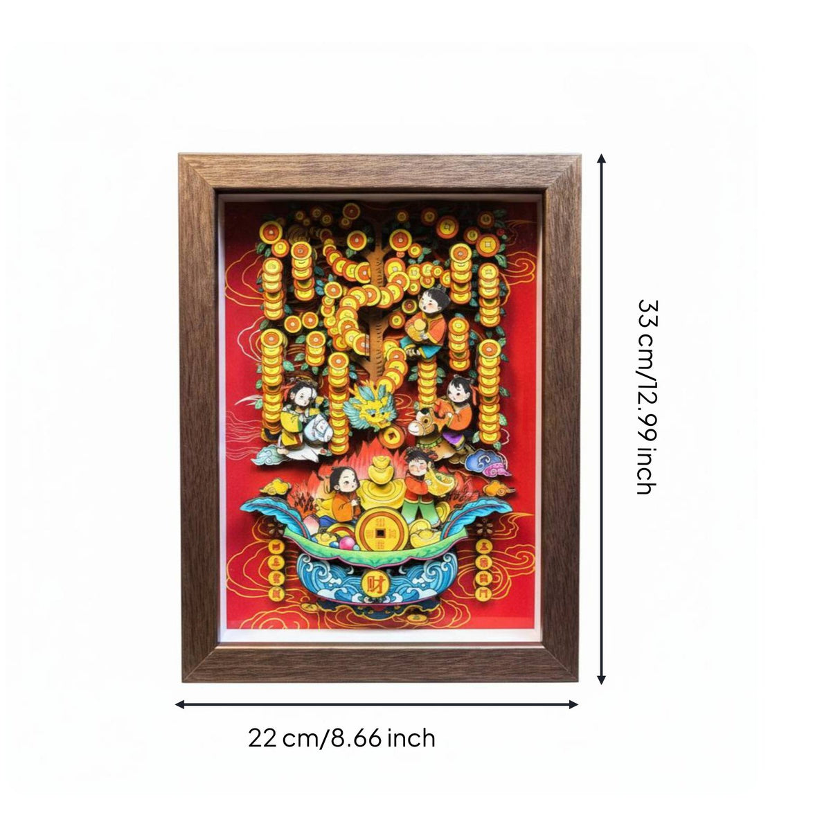 Prosperity Tree Art Decoration Good Luck Framed Paper Art Handmade Craft Festive for Tea Room, Desk, Gift Giving