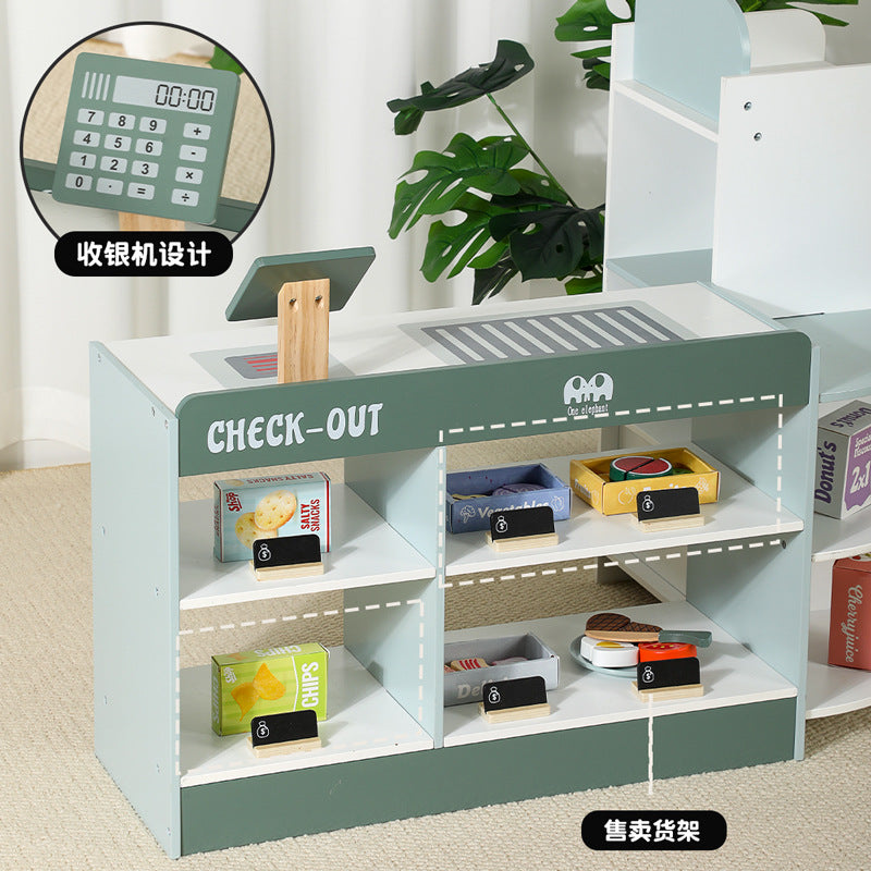 Wooden Corner Supermarket Toy with Vending Machine, Fruit and Vegetable Cutting Play Set