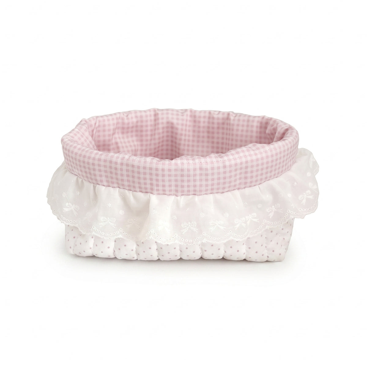 Quilted Textile Basket Dotted Pattern Organizer Bin Lightweight for Desk