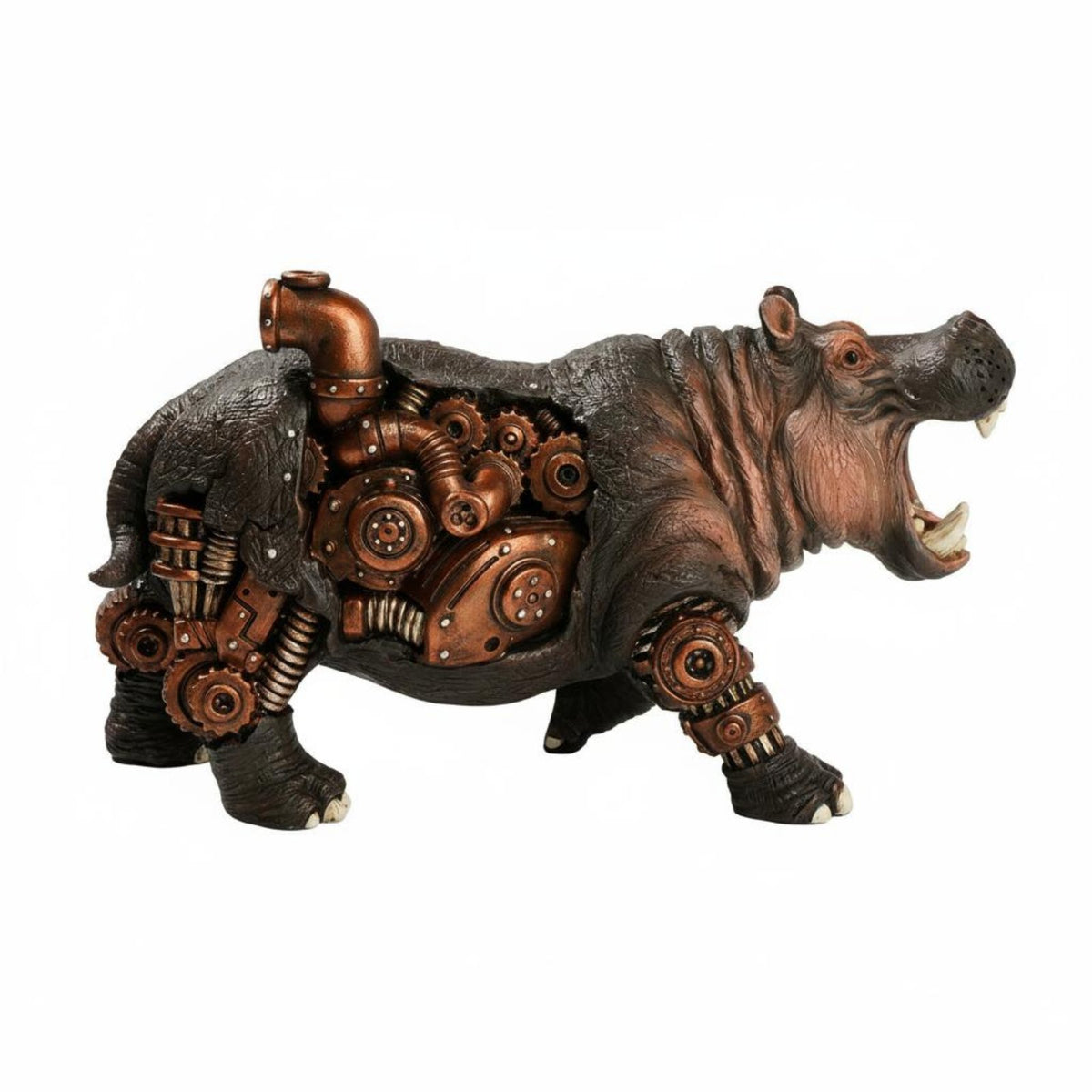 Mechanical Rhino Figurine Resin Steampunk Rhino Statue 3D Carved Texture Home Decor for Men, Desktop, Office, Bar