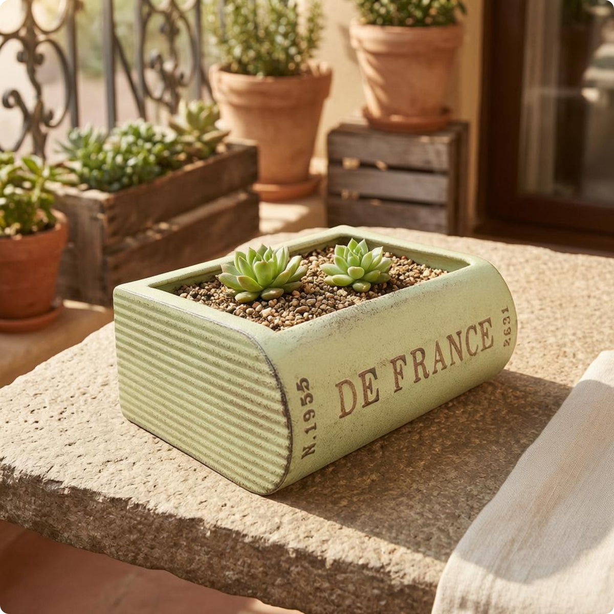 Metal Planter Drainage Hole Book-Shaped Vase Textured Plant Pot