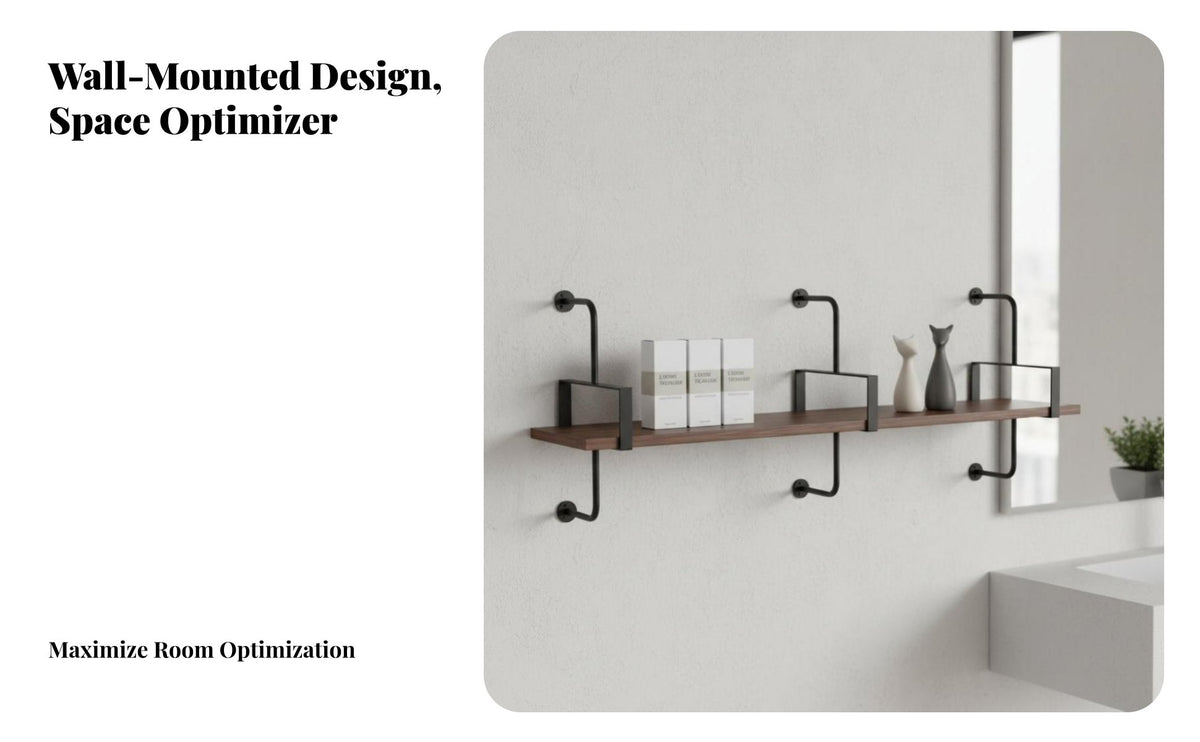 Heavy-Duty Industrial Pipe Shelving Unit Vintage Look Industrial Pipe Shelving Rustic Design Wall Shelf Space-Saving for Interior Designers, DIY Enthusiasts, Beauty Salon, Living Room, Bedroom, Office