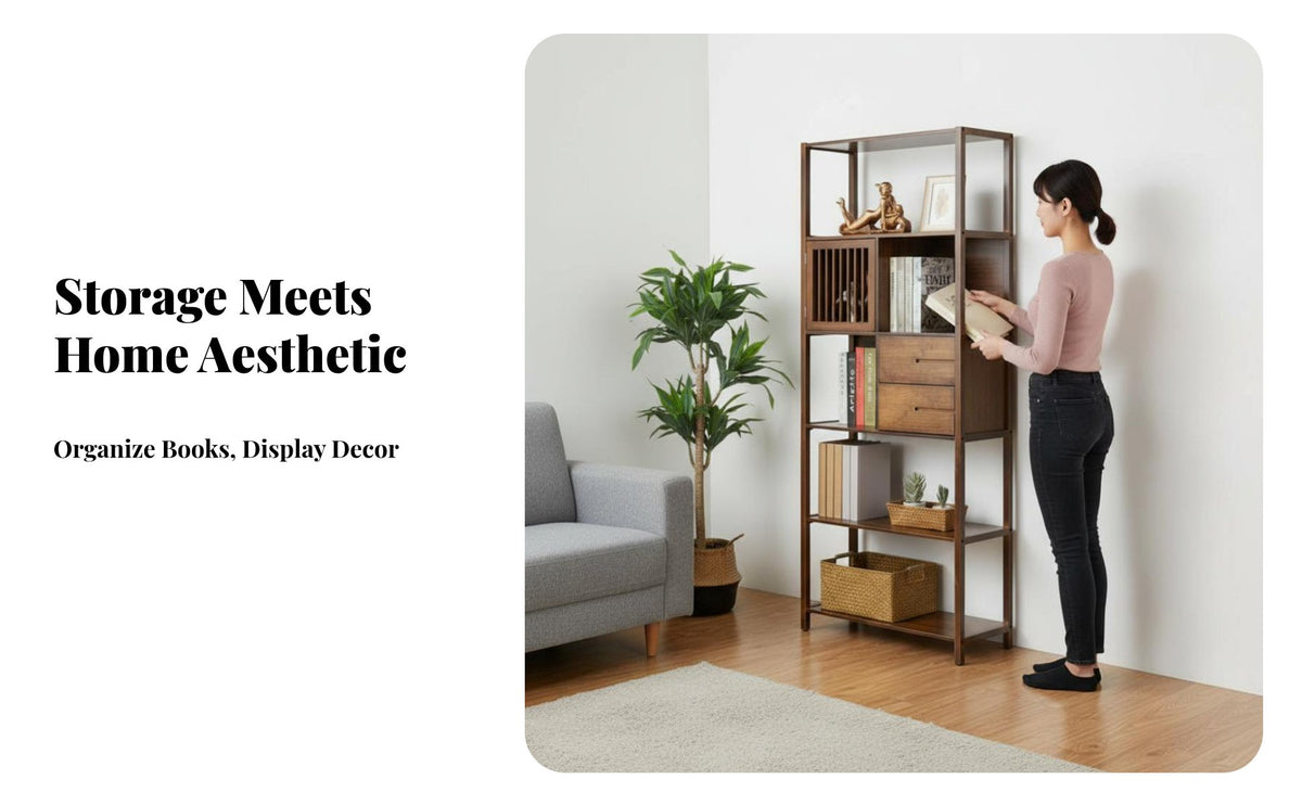 Multi-Tier Storage configurable Floor Shelf With Drawers unrestrictedstanding Shelf System adaptable storage unit Sturdy Construction for Homeowners, Apartment Dwellers, Students, Bedroom, Study Room, Playroom