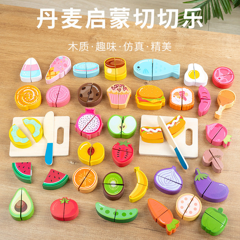 Wooden Fruit and Vegetable Cutting Toy Set for Kids