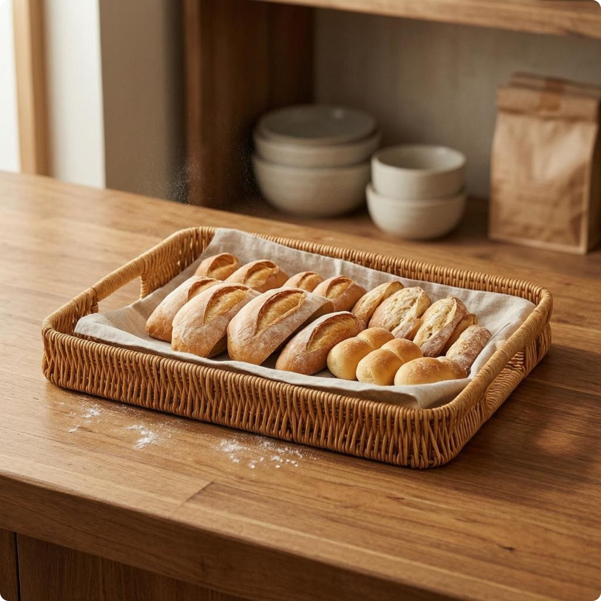 Woven Serving Tray Elevated Rim Tableware Polished for Fruit Display