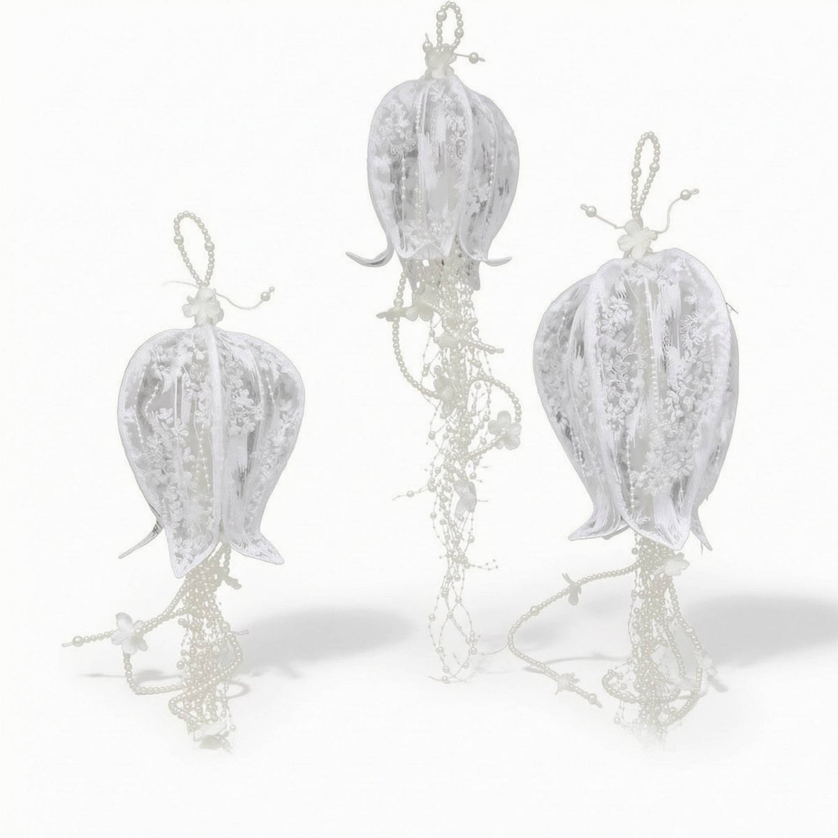 3 Pieces Hanging Ornament with Pearl Beads Beaded Lace Bell Ornament Romantic