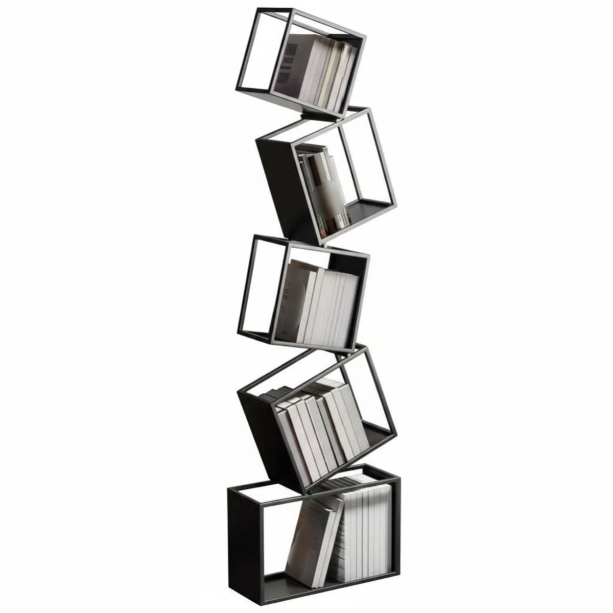 Tilted Cube Stack Space-Saving Bookcase Minimalist Design for Bedroom