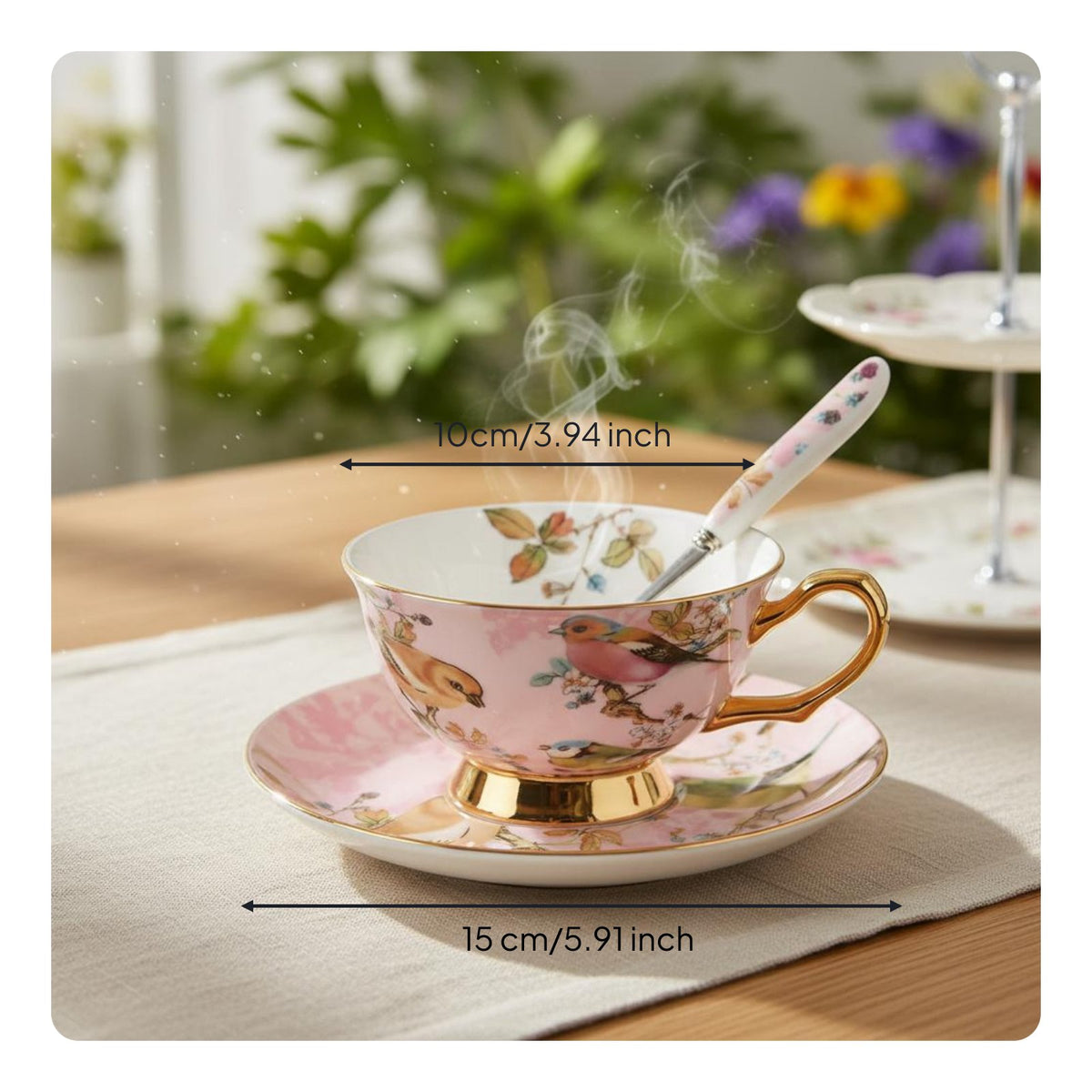 Ceramic Teacup with Saucer and Spoon Elegant Design Gold Rimmed Coffee Cup Gift Box Included Gold Trimmed Teacup for Home Decor